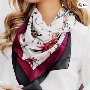 Chan Luu Floral White, Burgundy, and Black Scarf